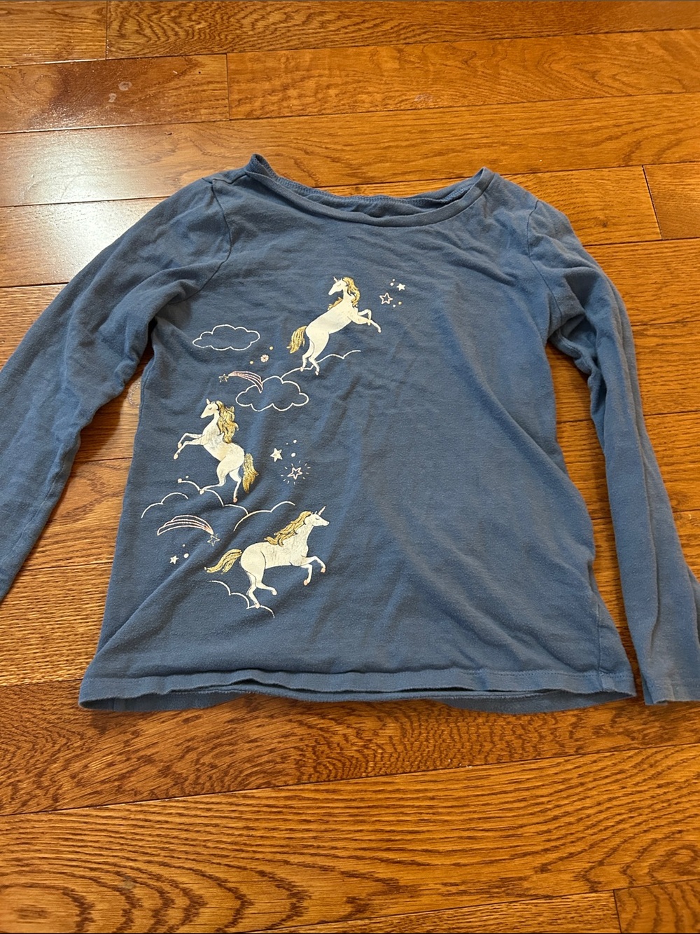 OshKosh B'gosh Blue Long-Sleeve Top with Gold & White Unicorns